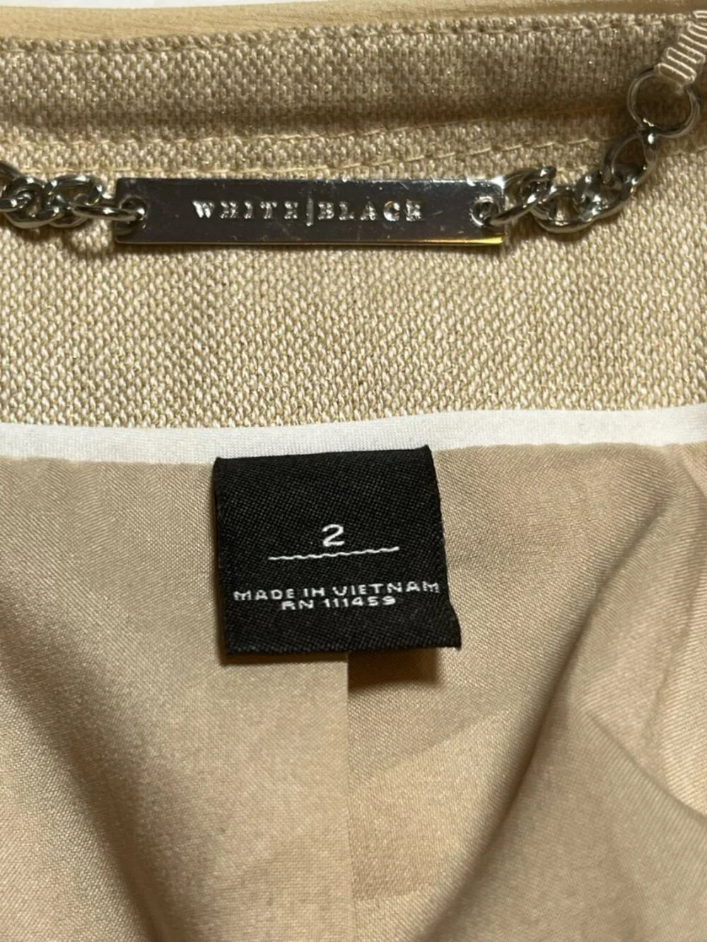White House Black Market tan sparkle ¾ sleeve linen blend blazer size 2